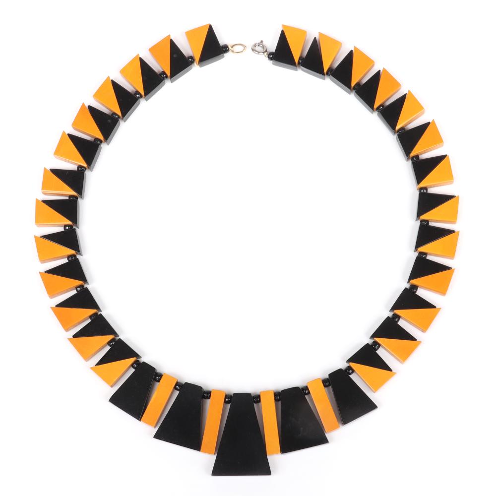 Appraisal: GERMAN ART DECO BAKELITE NECKLACE WITH ALTERNATING BUTTERSCOTCH AND BLACK