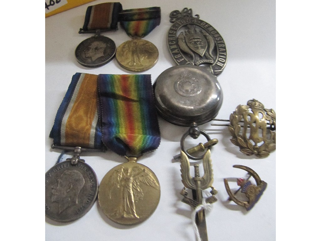 Appraisal: A lot comprising two War and Victory medals to J