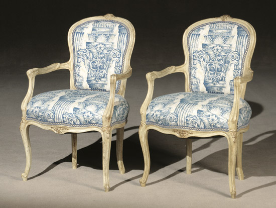 Appraisal: Pair of Louis XV Style Cream Painted over Gilt Beechwood