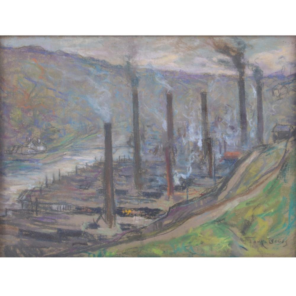 Appraisal: Frank Myers Boggs Ohio France - smoke stacks port scene