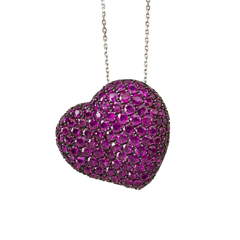 Appraisal: PINK SAPPHIRE PAVE K WHITE GOLD HEART PENDANT Condition Report