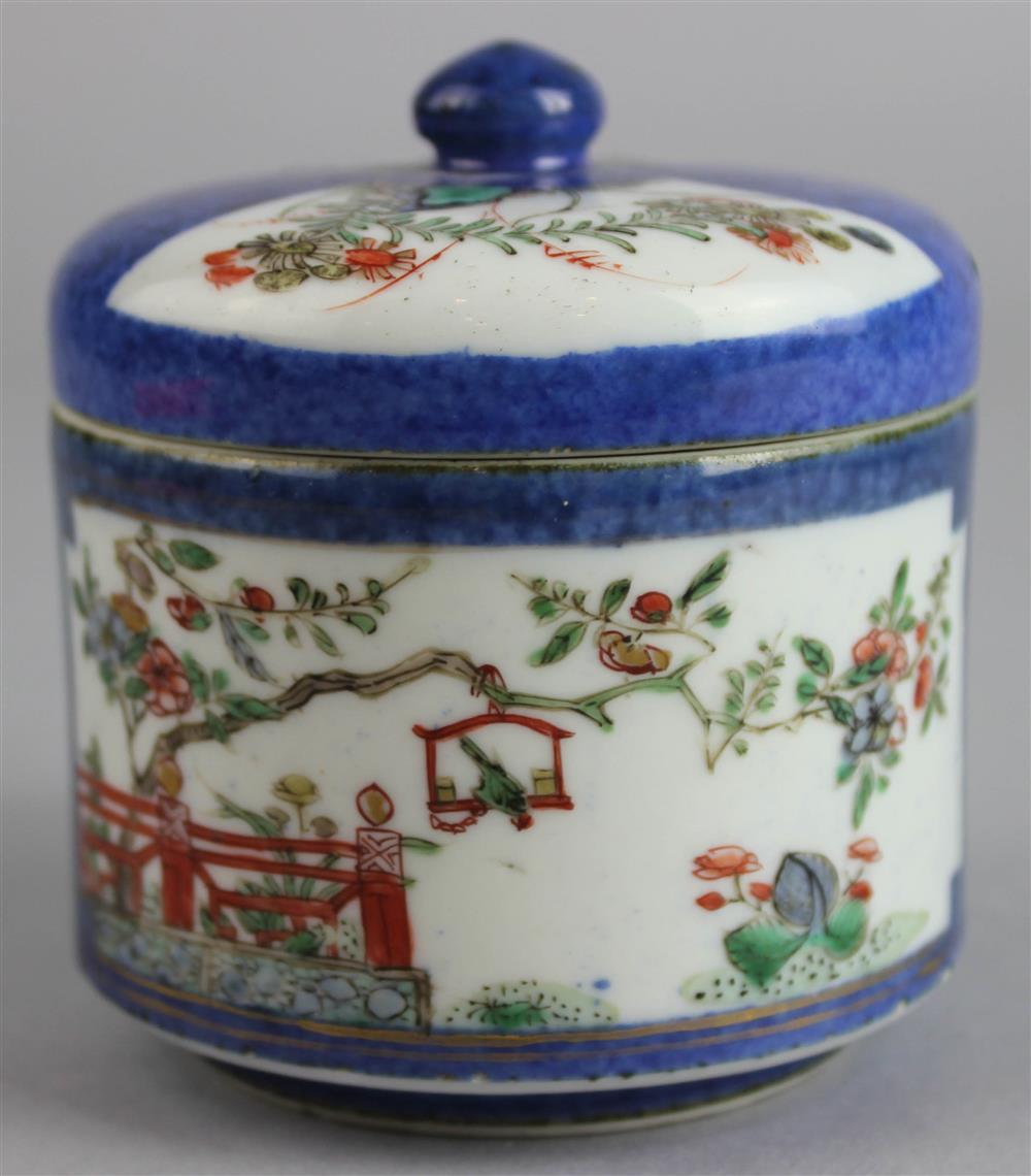 Appraisal: CHINESE FAMILLE VERTE POWDER BLUE-GLAZED CIRCULAR BOX AND COVER KANGXI