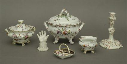 Appraisal: Continental Porcelain Tureen and Cover Candlestick and a Small Basket