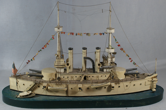 Appraisal: Carved and painted wood US steam battleship model seems like