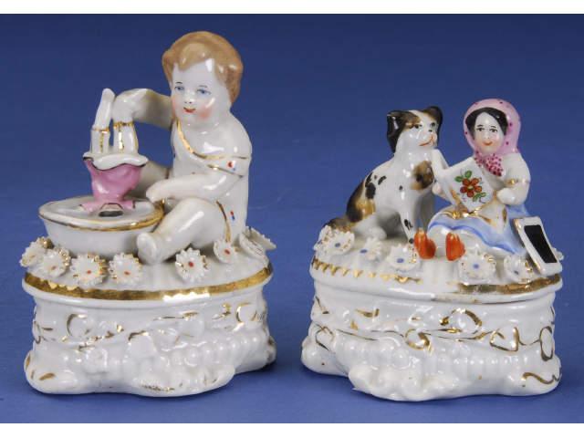 Appraisal: Lot Two Conte Bohn Trinket Boxes Germany ca glazed porcelain