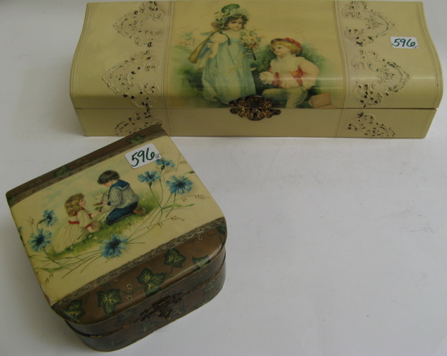 Appraisal: TWO AMERICAN VICTORIAN CELLULOID BOXES The large a rectangular box