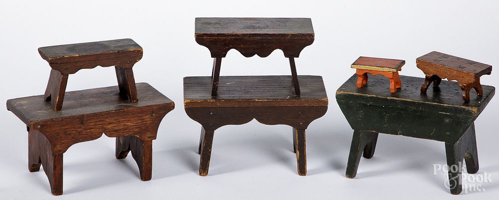 Appraisal: Seven miniature footstools Seven miniature footstools largest - h w