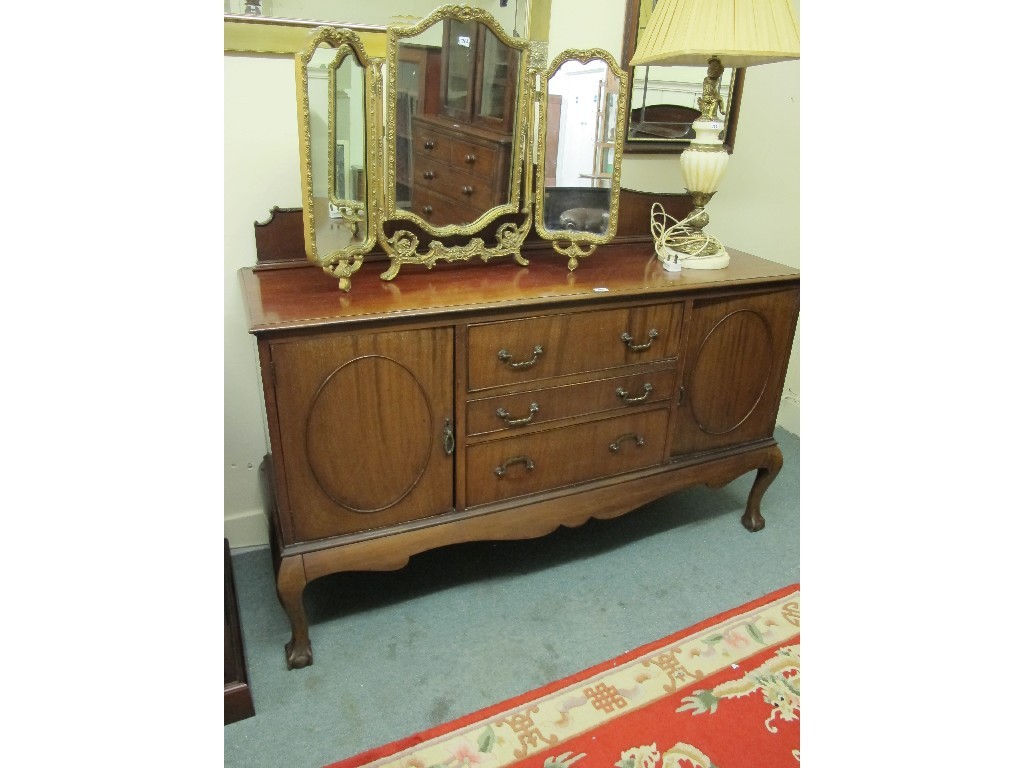 Appraisal: Gilt tri-plate dressing mirror and a mahogany sideboard