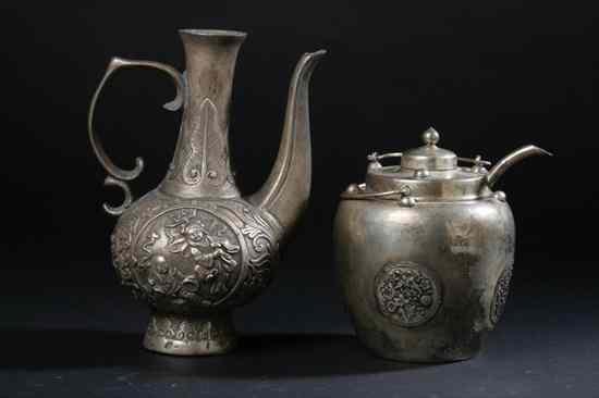 Appraisal: CHINESE SILVER EWER Qianlong mark Repouss to depict figural decoration