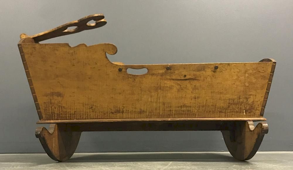 Appraisal: Tiger Maple Cradle Tiger maple cradle early th c h