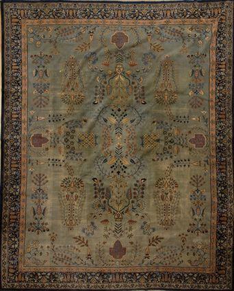 Appraisal: TABRIZ CARPET The pale green ground worked with floral trellis