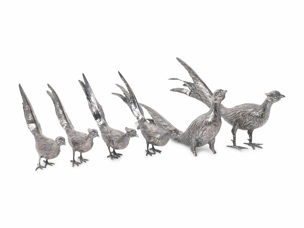 Appraisal: A Group of Six Spanish Silver Pheasants A Group of