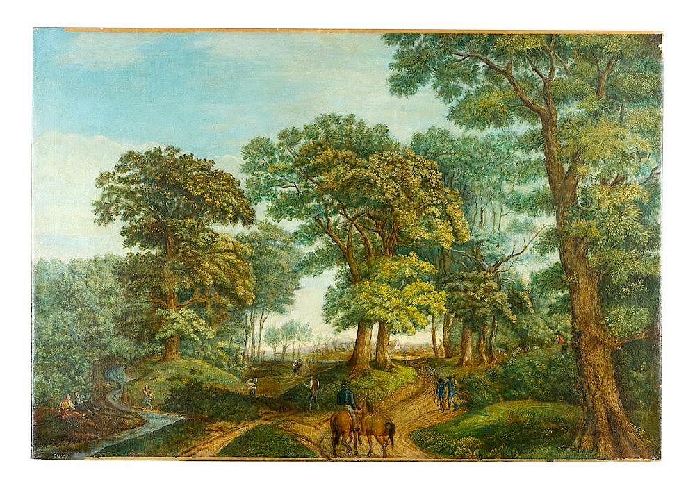 Appraisal: Artist early Century landscape Artsist early Century landscape with travelers