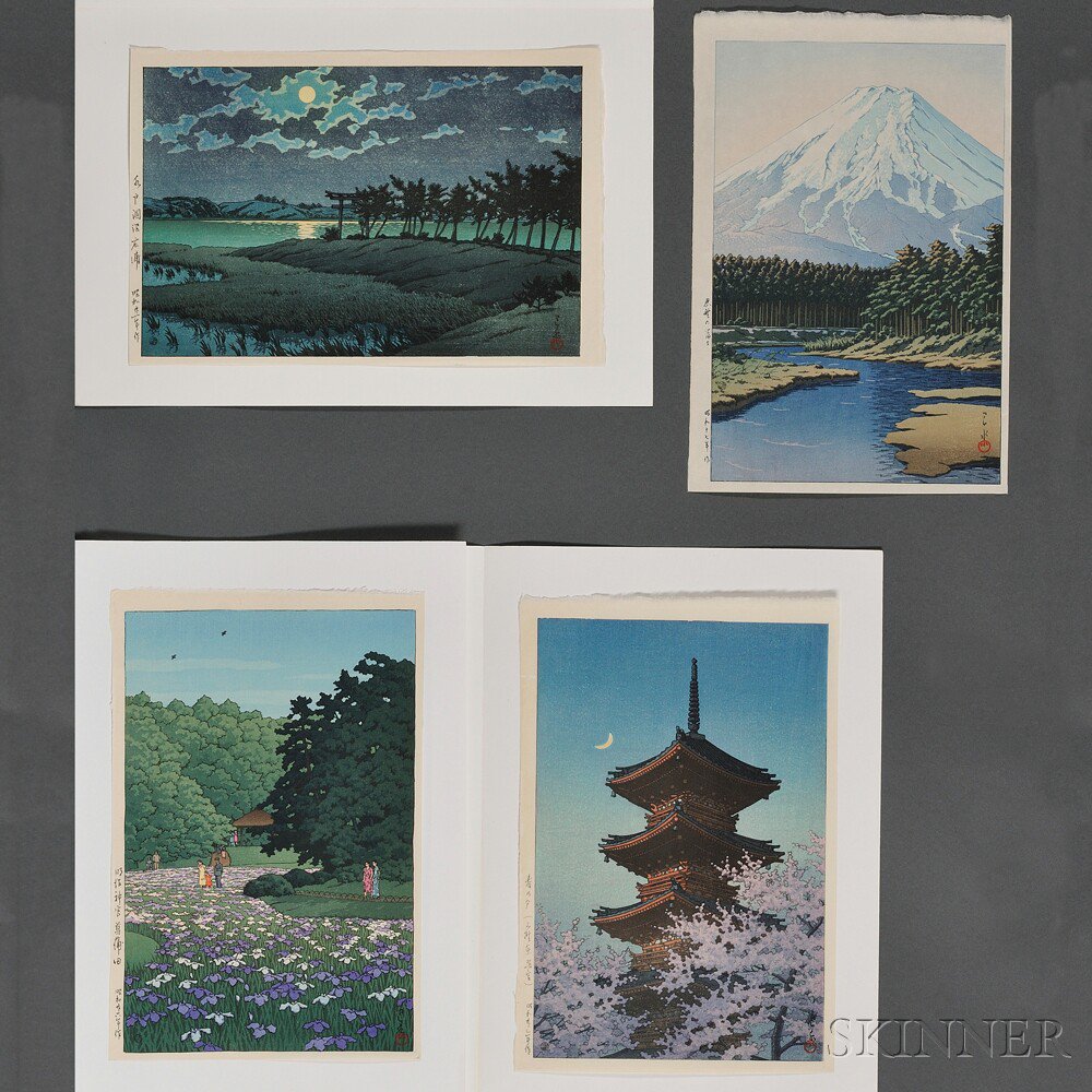 Appraisal: Kawase Hasui - Four Color Woodblocks Japan Toshogu Pagoda at