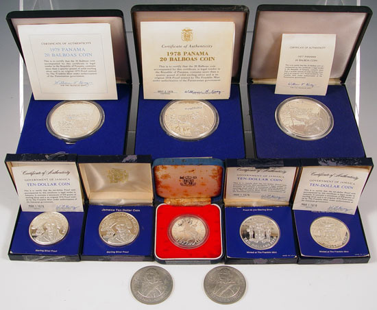 Appraisal: ESTATE LOT OF STERLING COMMEMORATIVE COINS To include Panama Balboas