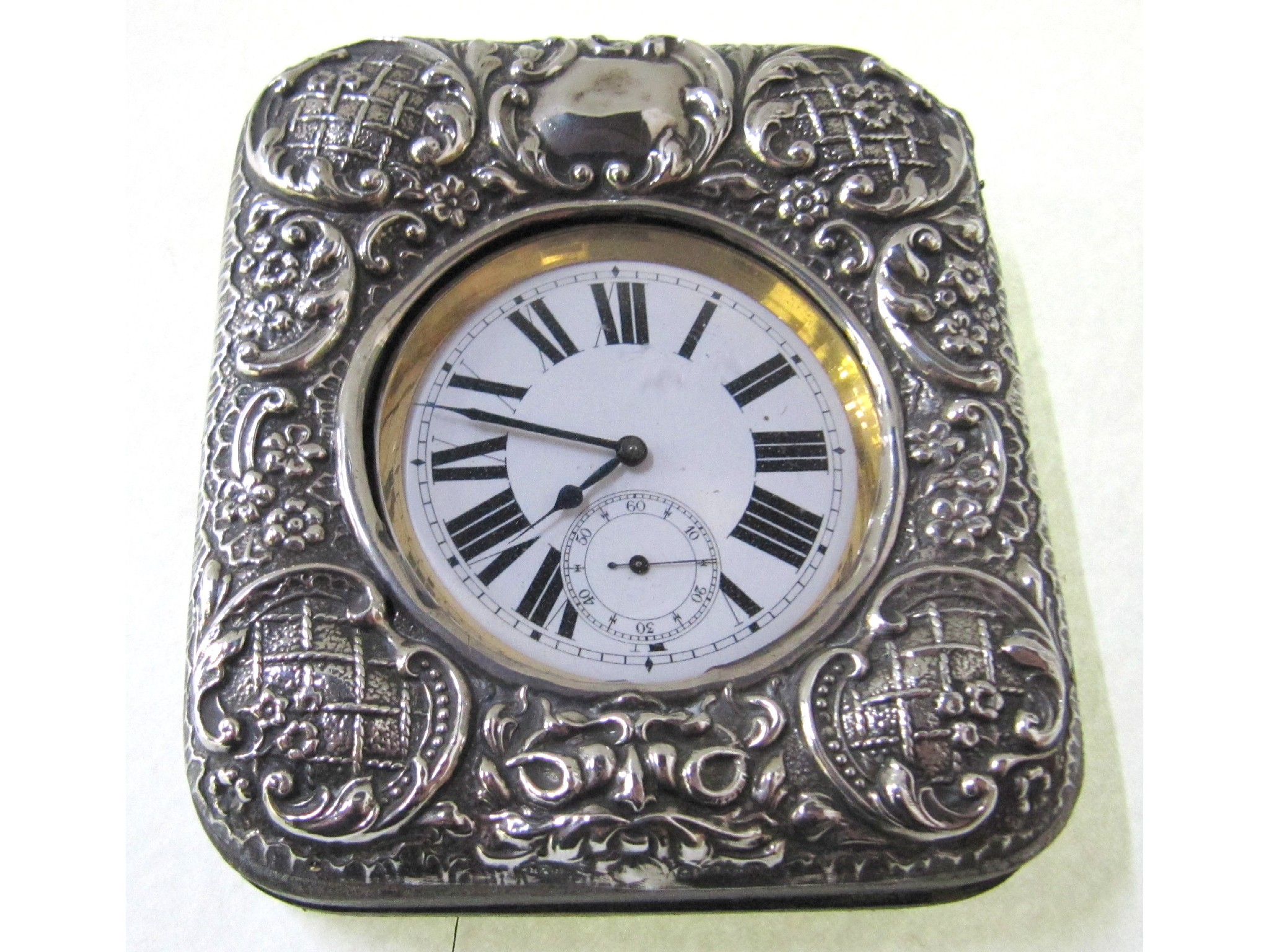 Appraisal: A Goliath pocket watch in silver travel case Birmingham