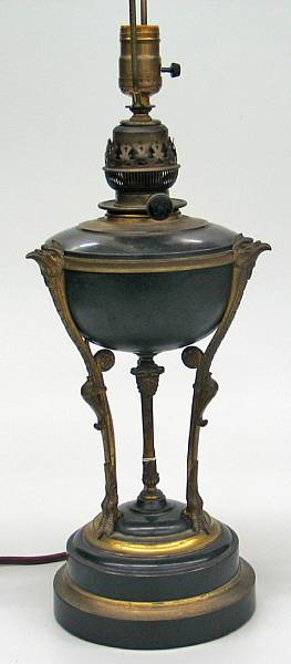 Appraisal: An Empire style patinated and bronze oil lamp early th