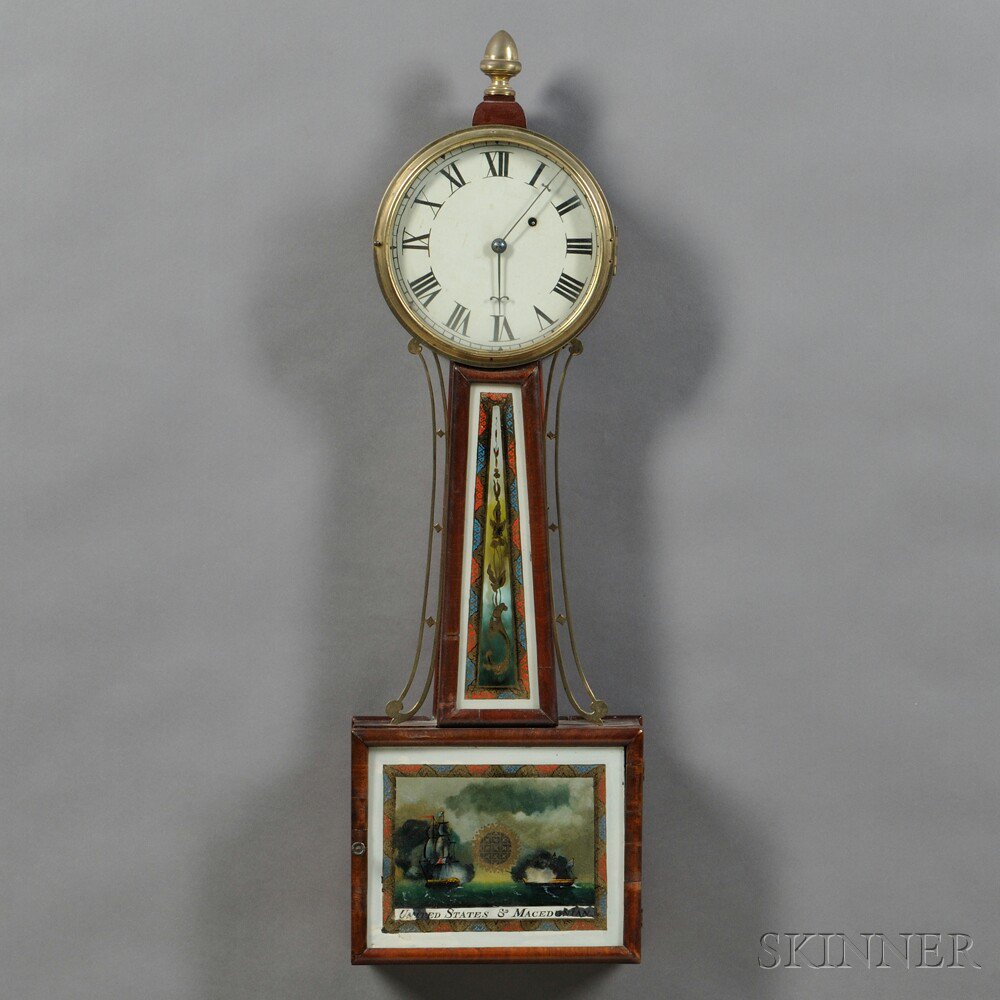 Appraisal: Mahogany Banjo Clock with half round molding enclosing the reverse-painted