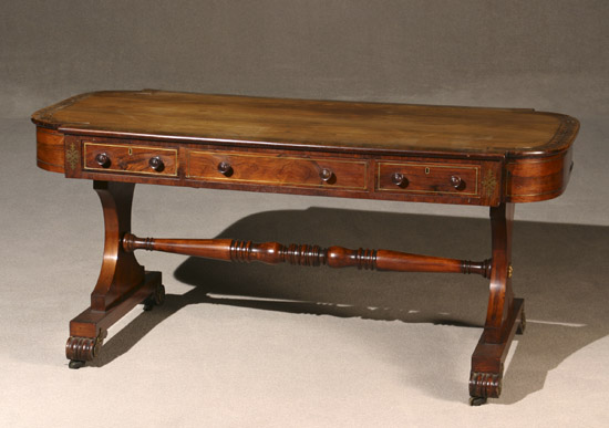 Appraisal: Regency Brass Inlaid Rosewood Library Table Early th Century Each