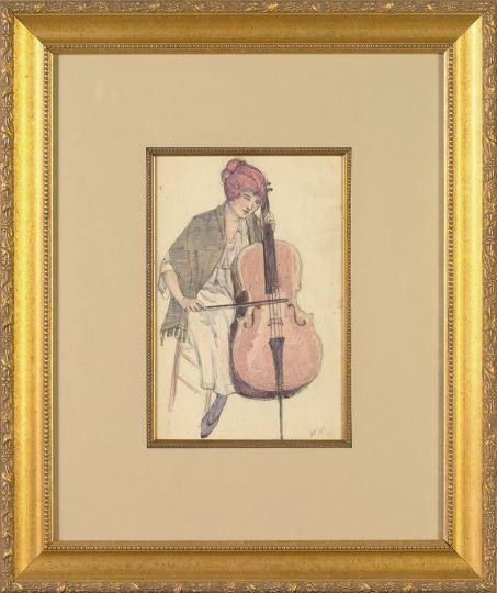 Appraisal: William Woodward American Louisiana - Newcomb Cellist watercolor on paper