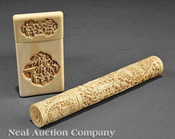 Appraisal: Two Chinese Ivory Cases late th c the first a