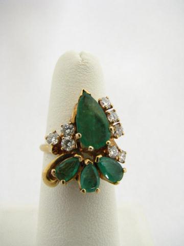 Appraisal: K Yellow Gold Emerald and Diamond Brooch Ring Set at