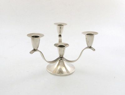 Appraisal: A modern silver four-light light candelabrum reeded scroll arms plain