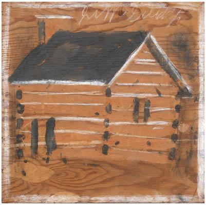 Appraisal: Jimmie Lee Sudduth painting Fayette County Alabama - log cabin