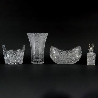 Appraisal: Four Pieces Antique Cut Glass Objects Four Pieces Antique Cut