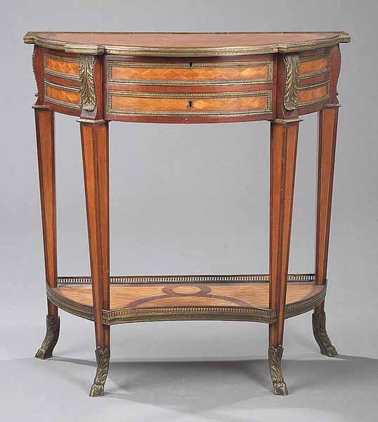 Appraisal: A Louis XV-Style Mahogany and Kingwood Parquetry Bronze-Mounted Console Table