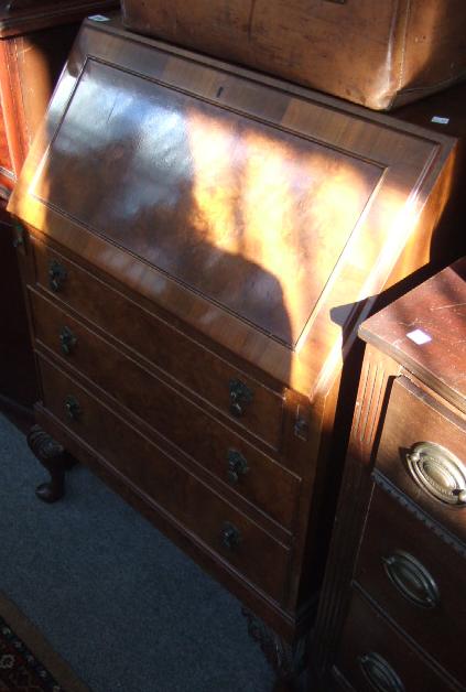 Appraisal: A th century walnut bureau the fall enclosing a fitted