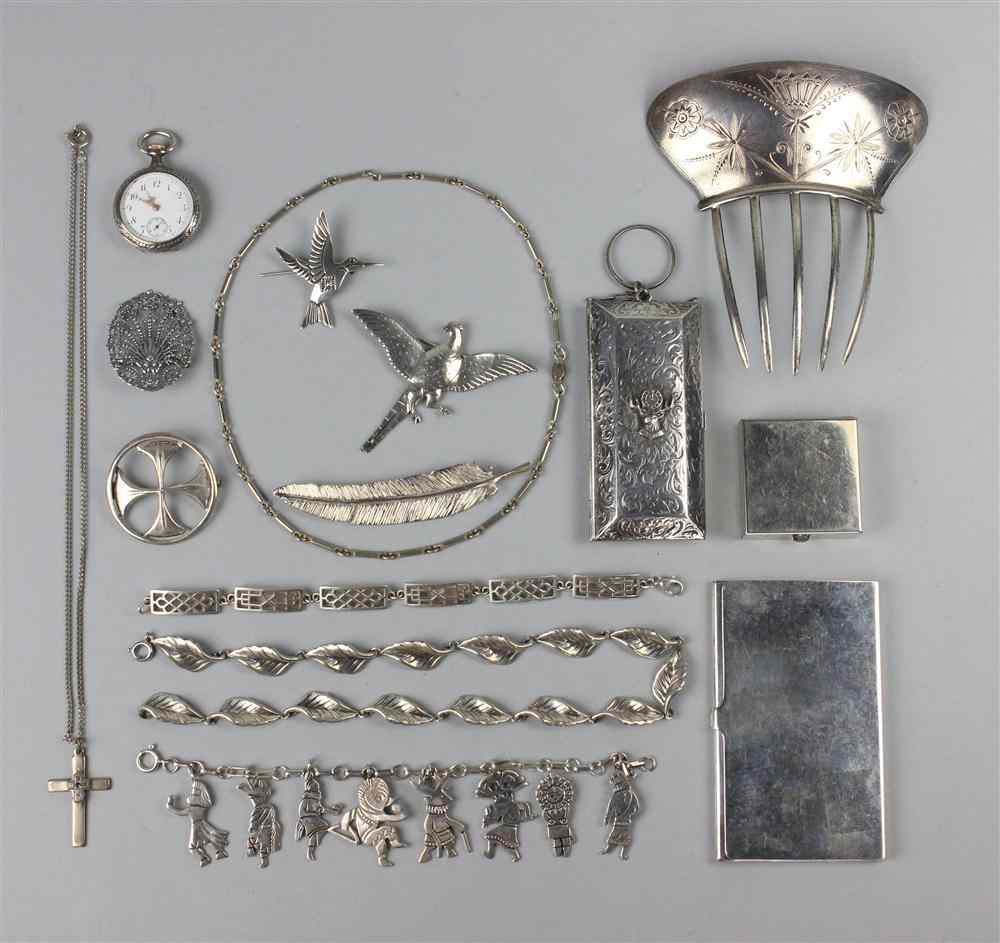 Appraisal: GROUP OF SILVER JEWELRY AND ACCESSORIES a decorative hair comb