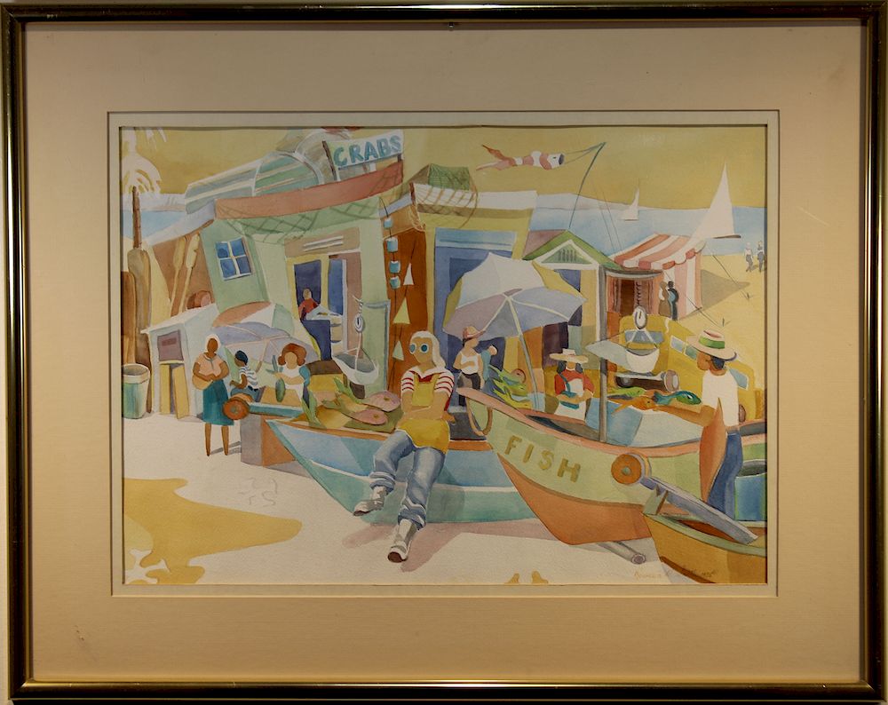 Appraisal: Rowena Smith th C Watercolor of a Fish Market Rowena