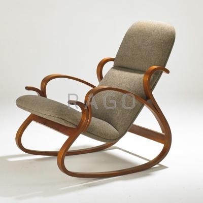 Appraisal: PETER DANKO Rocking chair USA Bent walnut Knoll wool upholstery