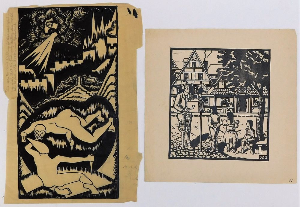 Appraisal: Otto Plaug Surrealist Wood Block Print New York Germany -