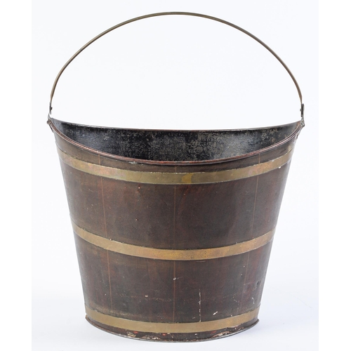 Appraisal: A Dutch brass bound faux wood painted tinplate bucket late