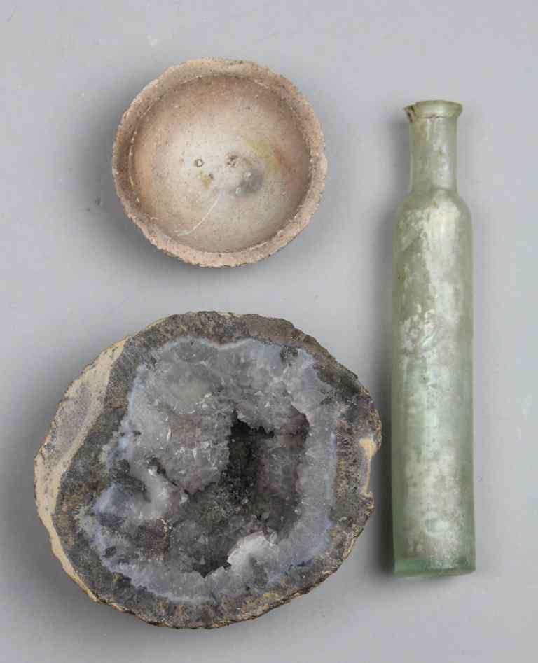 Appraisal: THREE MISCELLANEOUS OBJECTS including a Roman glass perfume bottle in