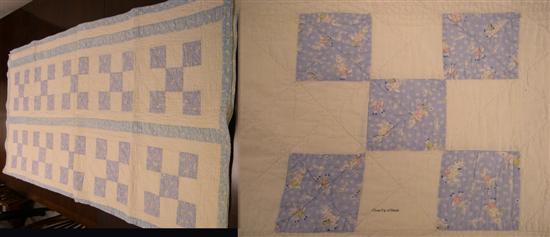 Appraisal: Blue and white patchwork cotton quilt child's animal motif on