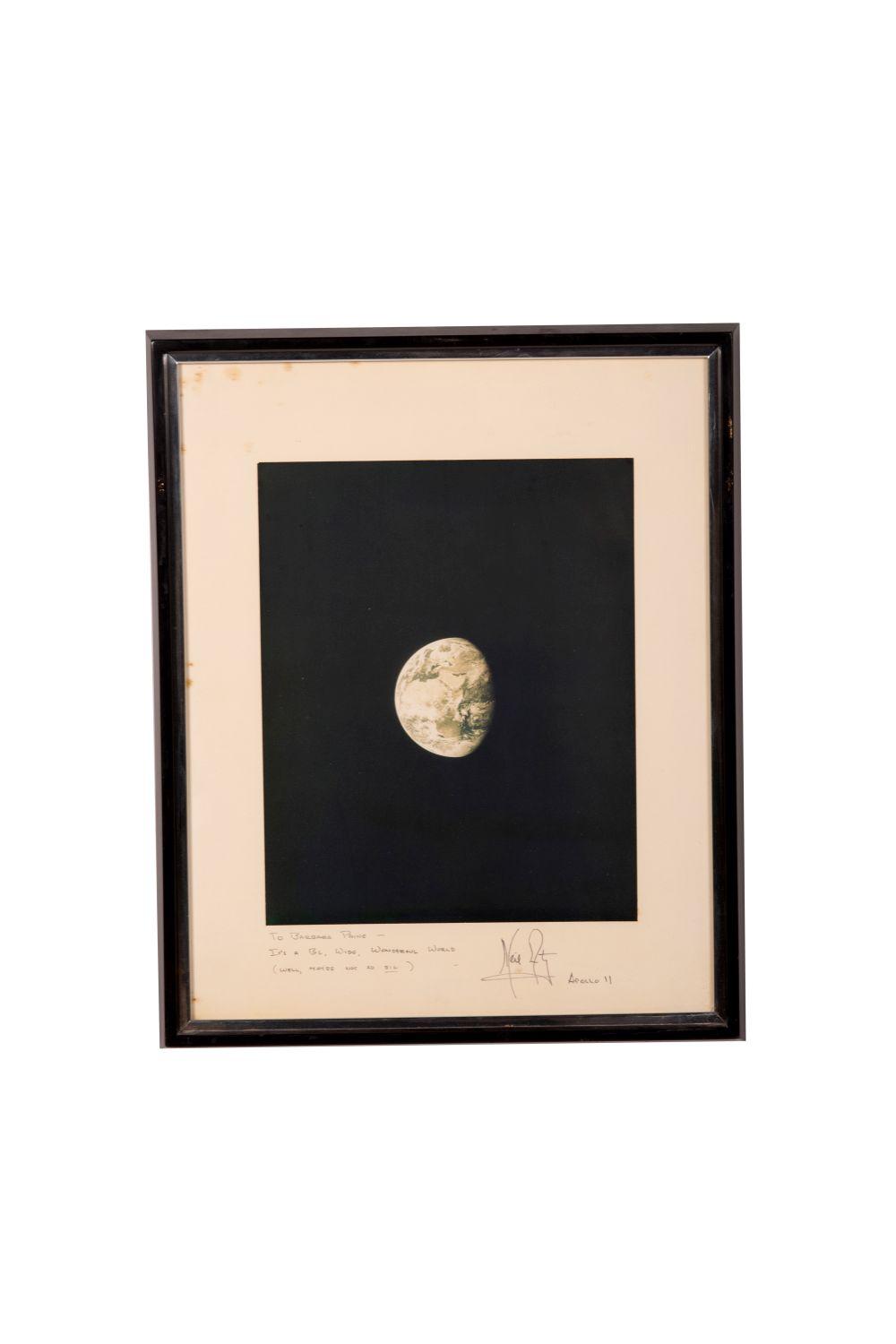 Appraisal: THE EARTHsigned Neil Armstrong Apollo and annotated to Barbara Paine