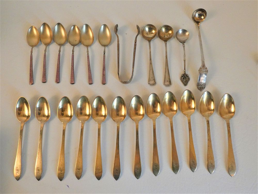 Appraisal: LOT SILVER FLATWARE INCL TIFFANY Group of old sterling silver