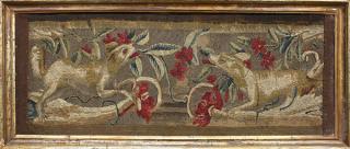 Appraisal: Framed French tapestry fragment early th century depicting two playful