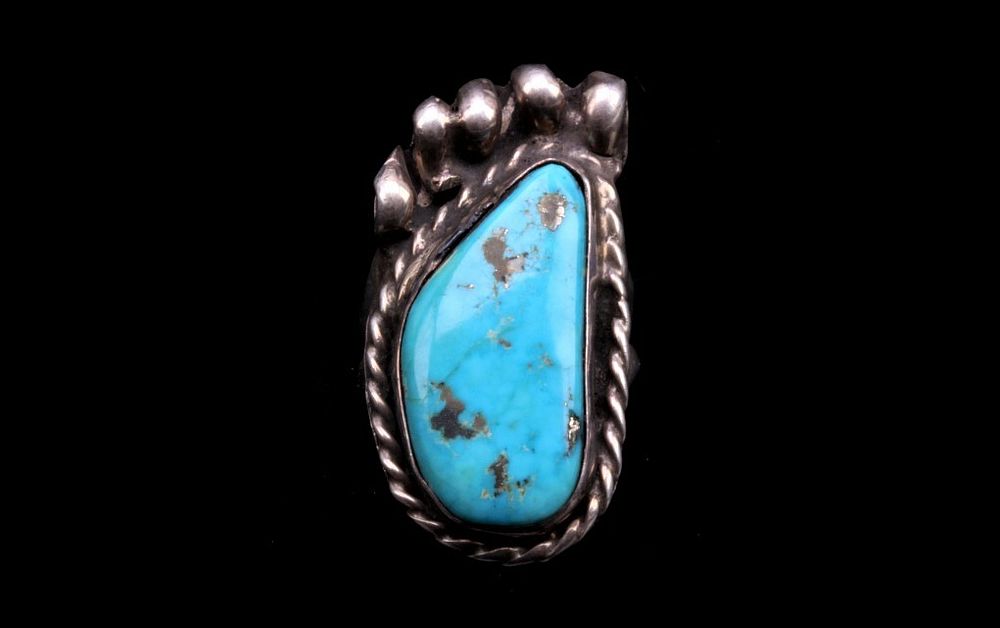 Appraisal: Navajo Silver Turquoise Bear Paw Ring In this lot is