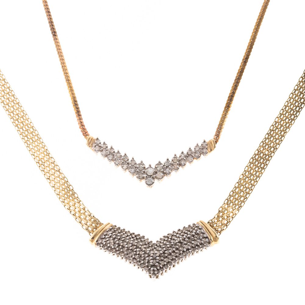 Appraisal: A Pair of V Style Diamond Necklaces in K K