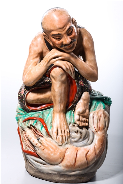 Appraisal: Chinese painted ceramic seated figure x x approx