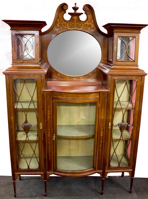 Appraisal: Continental Mahogany Inlay Display Cabinet Continental mahogany inlay display cabinet