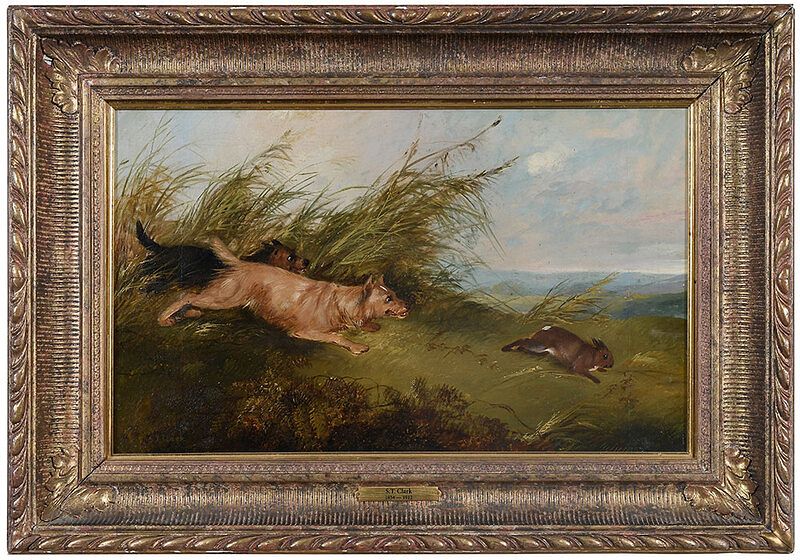 Appraisal: Samuel Joseph Clark British - Terriers Chasing a Rabbit signed