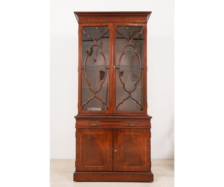 Appraisal: Karges two-piece mahogany china cabinet electrified h x w x