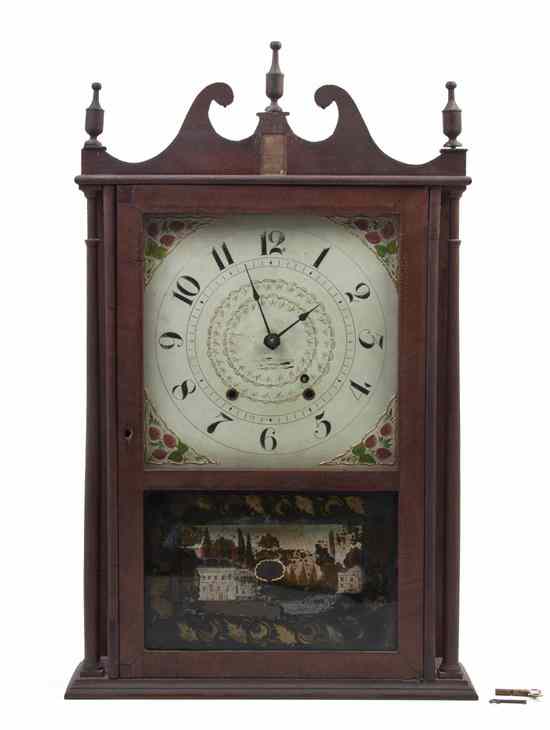 Appraisal: An American Federal Style Eglomise Shelf Clock having a broken