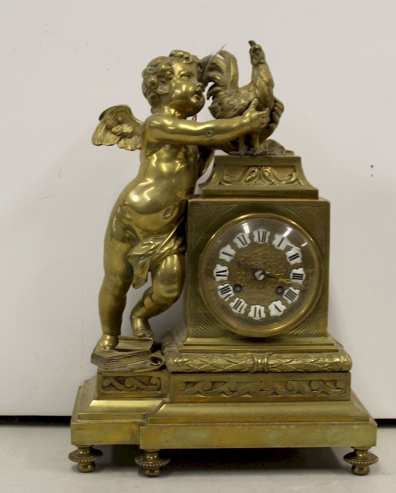 Appraisal: Antique Gilt Bronze Figural Clock Signed P R Signed on