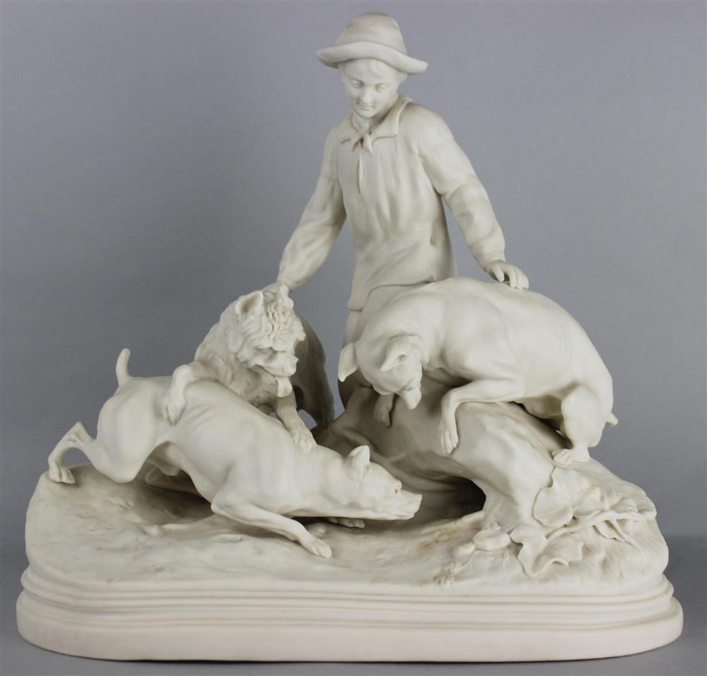 Appraisal: COPELAND PARIAN GROUP BOY WITH TERRIERS ca impressed uppercase mark